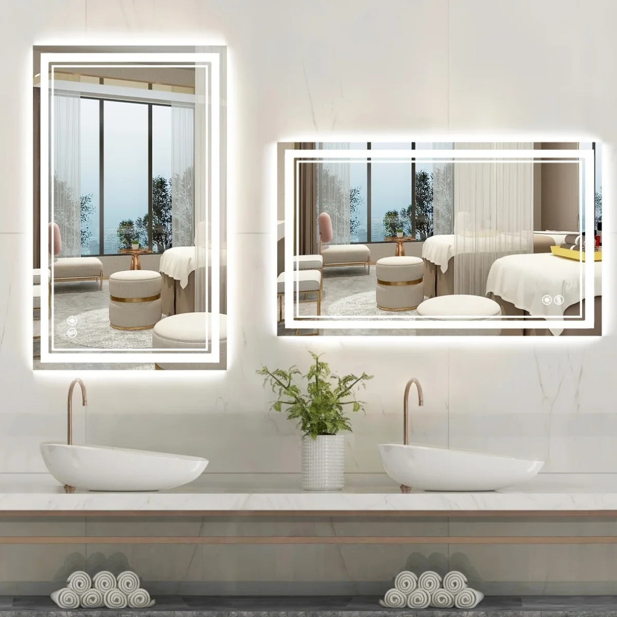 Bathroom Mirror with Lights Anti-Fog Dimmable Brightness 3 Colors LED Bathroom Mirror Memory Function High Definition Vanity