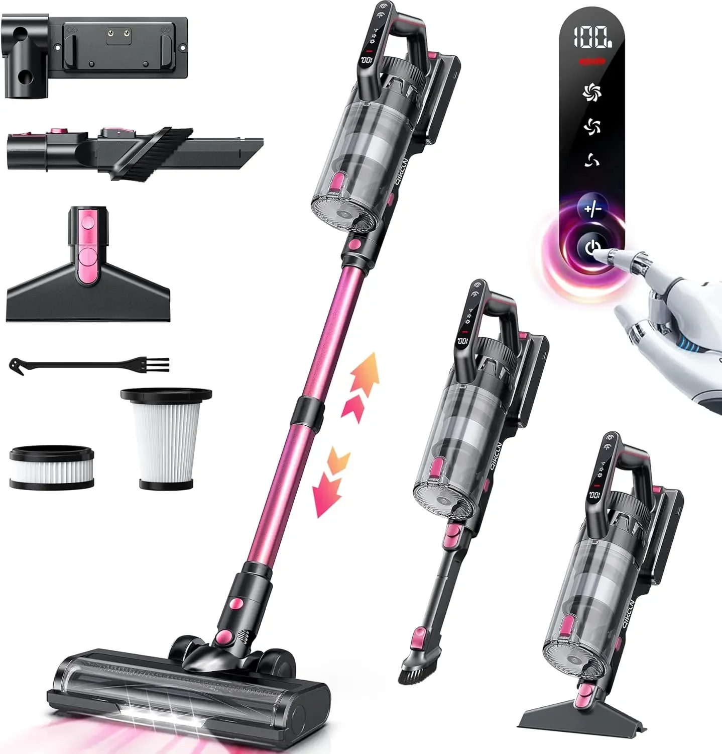 li-Cordless Vacuum Cleaner 23000Pa Powerful Lightweight Stick Vac with LED Headlights 45min Runtime 3 Modes for Home Carpet