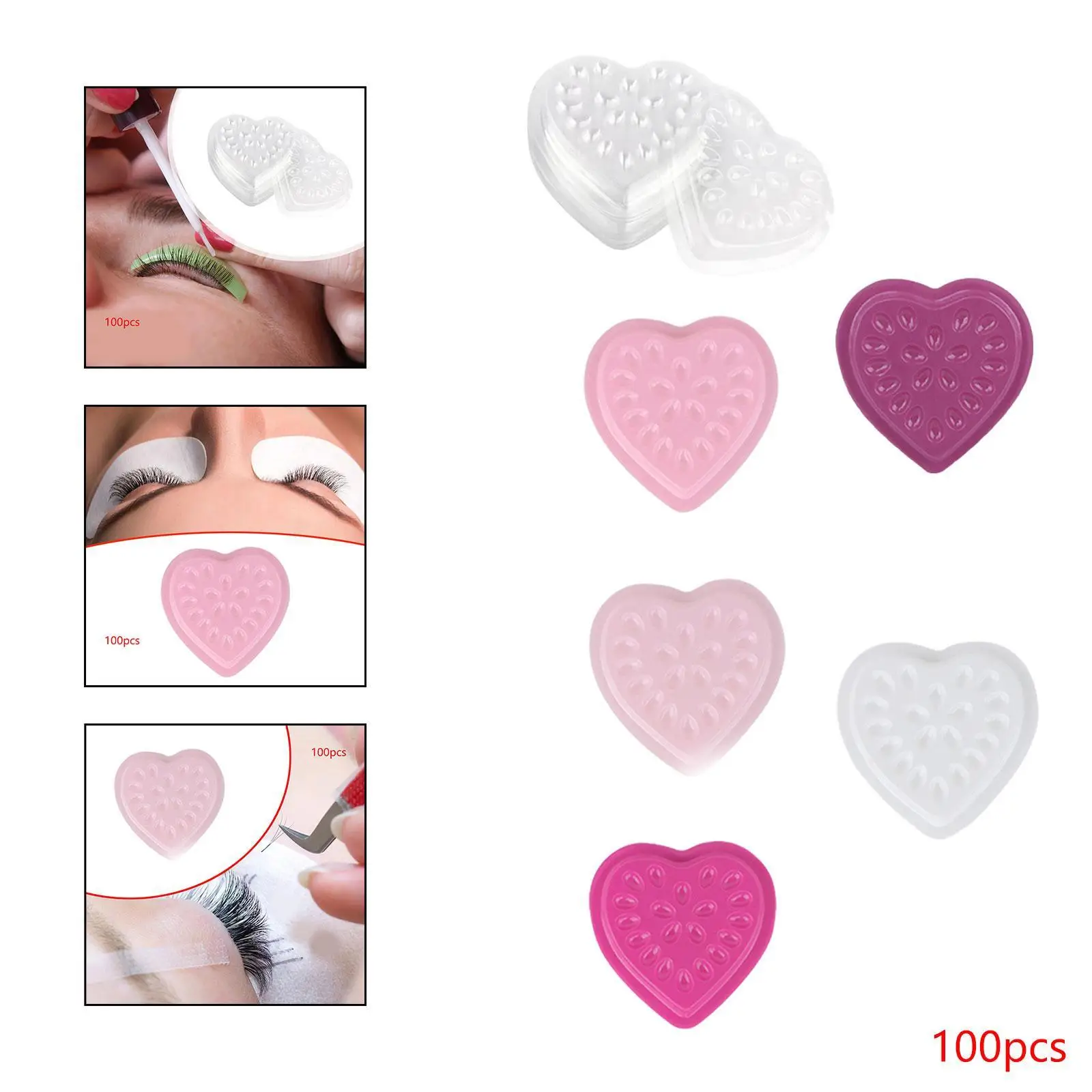 Bandeja de extensión de pestañas de 100 Uds., bandeja de gotas de pestañas, bandeja de soporte de extensión en forma de corazón con Base de flor para mujer