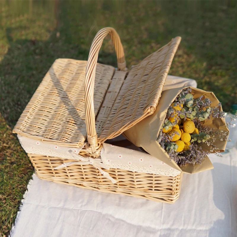 

Плетеная корзина для пикника в деревенском стиле, портативная, для овощей и подарков, для пикников на природе