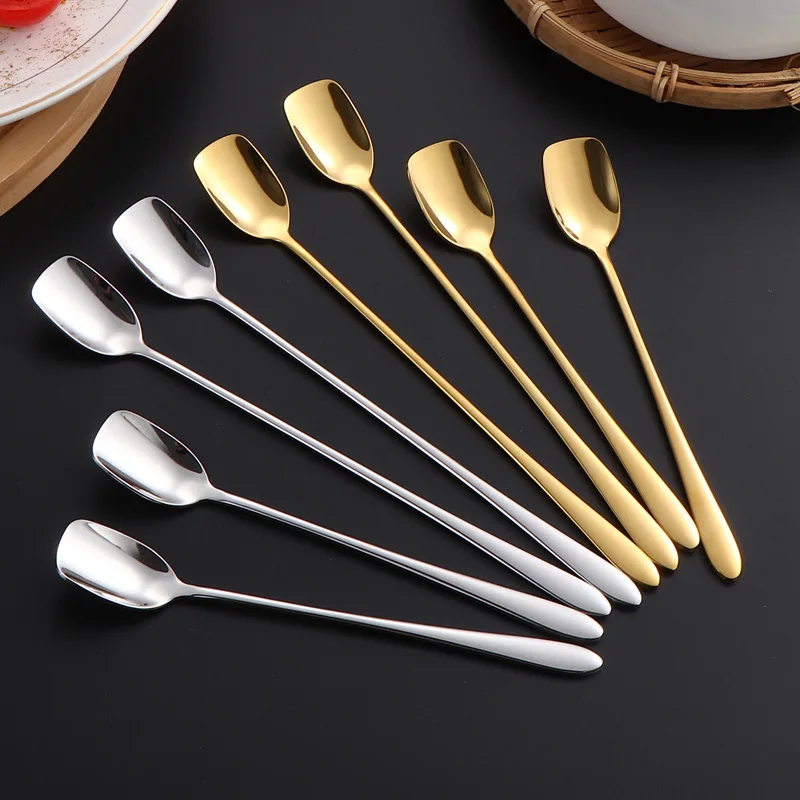 

LMM stainless steel long handle stirring spoon household golden ice cream ice cream metal spoon
