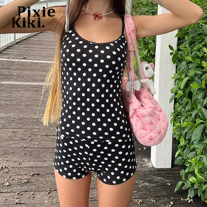 PixieKiki Polka Dot 2 Peice Short Set Woman Y2k Summer Outfits Up and Down Women Two Pieces Matching Sets P84-BH13