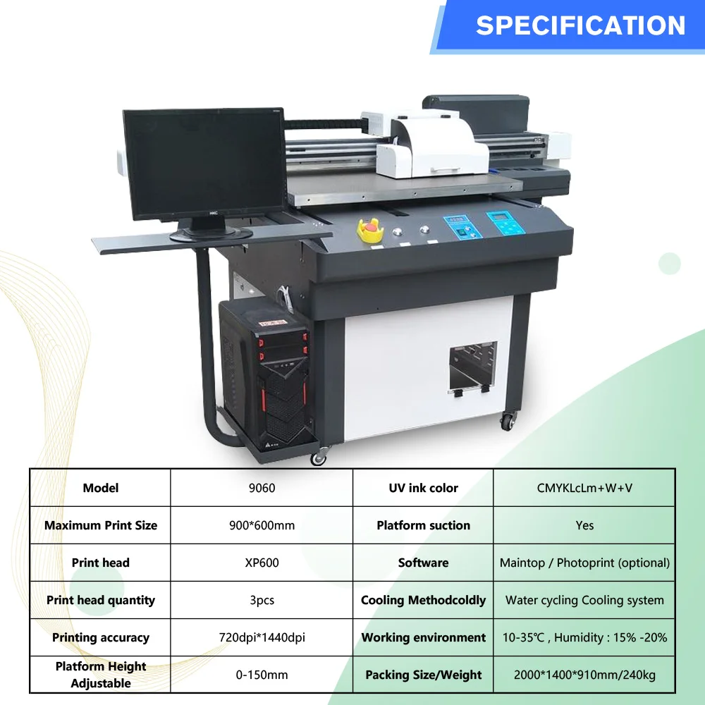 طابعة مسطحة احترافية 6090 9060 UV مع 3 رؤوس XP600 رأس الطباعة 6 ألوان طابعة نافثة للحبر UV آلة طباعة الدهون #2