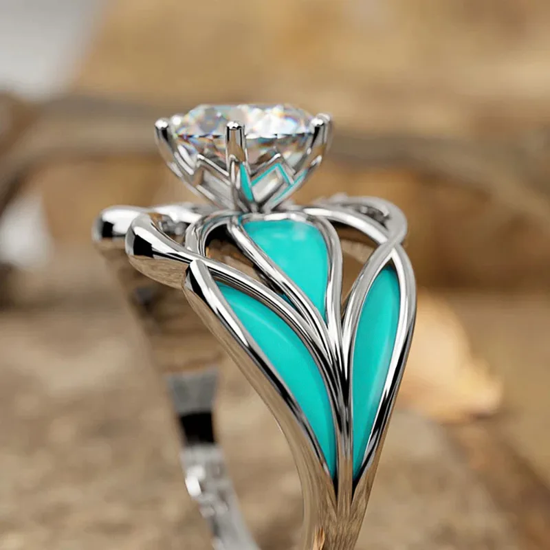 

Dreamy Gloss Retro Asian Single Ring Female Drip Oil Six Claw Inlaid Zircon Jewelry Light Luxury Niche Jewelry