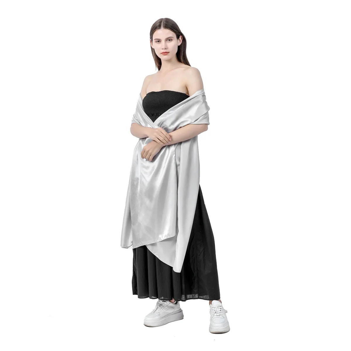 Wedding Bolero Women Satin Bridal Wraps White Black Silver Champagne Wedding Cape Women Shrug Scarf  Evening Party Shawl Bolero