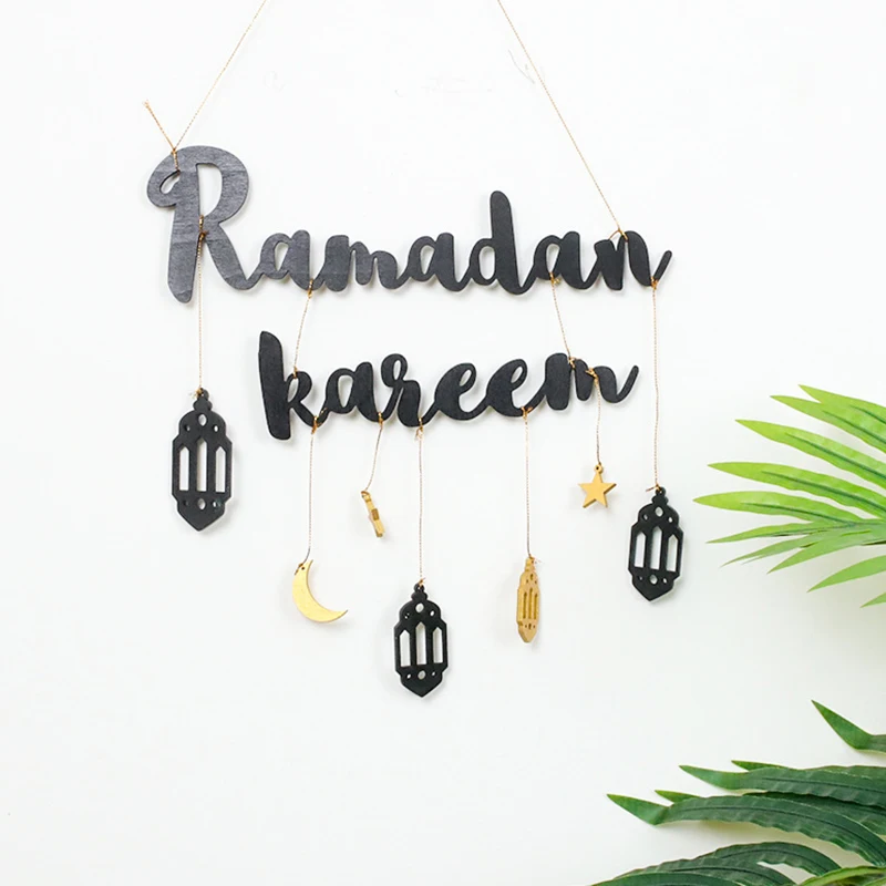 Ramdan Kareem Letters Wooden Ornaments Eid Door Banner Ramadan Decoration Eid Decorations