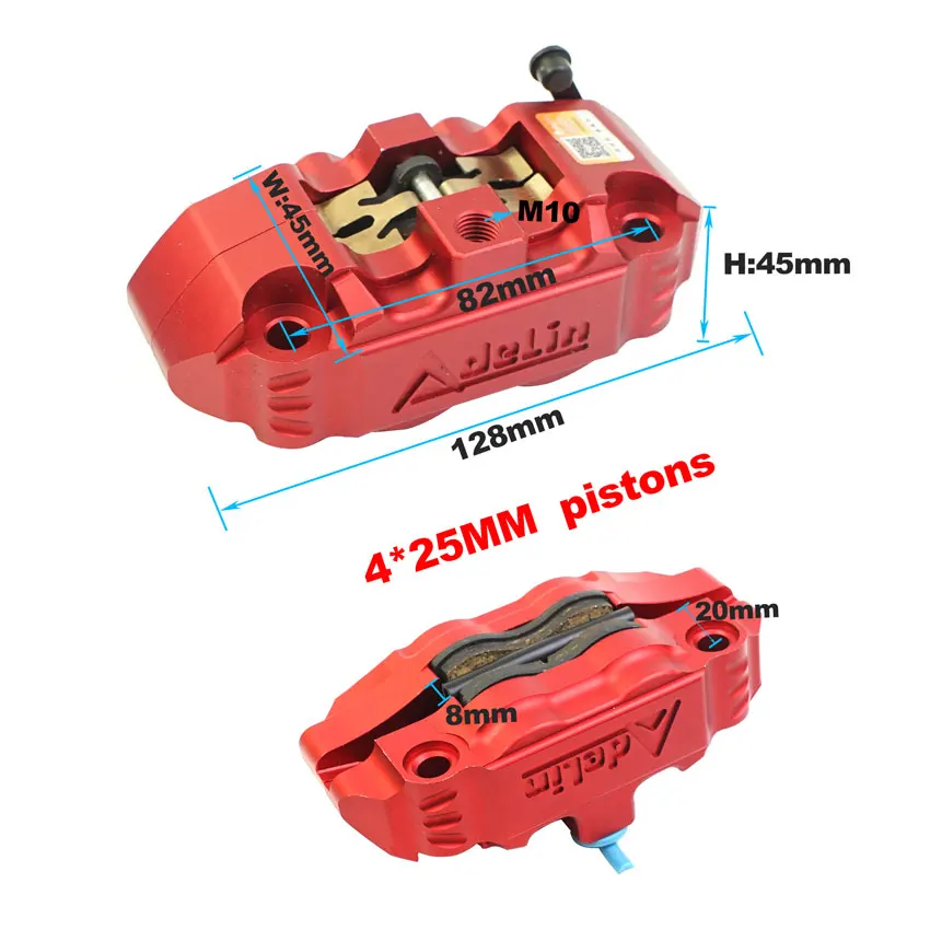 Adelin 82mm Caliper Universal Motorcycle Hydraulic Dics Disk Brake Rotor Calipers Radial Mounting 25MM pistons CNC Street Bike