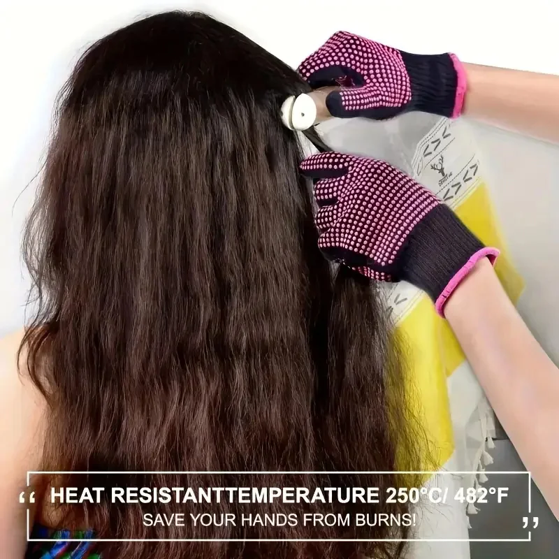 2pcs Professional Heat Resistant Gloves Set for Hair Styling Double-Sided Beaded Non-Slip Hair Styling Gloves with Silicone Bump