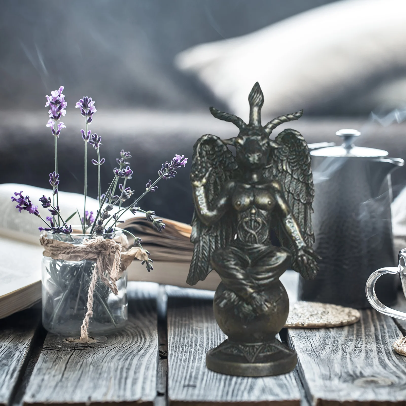Home Decoration Goat Satan Sculpture Black Satan Figurine Decoration Goat Baphomet Resin Statue Alchemist Satan Goat Ornament