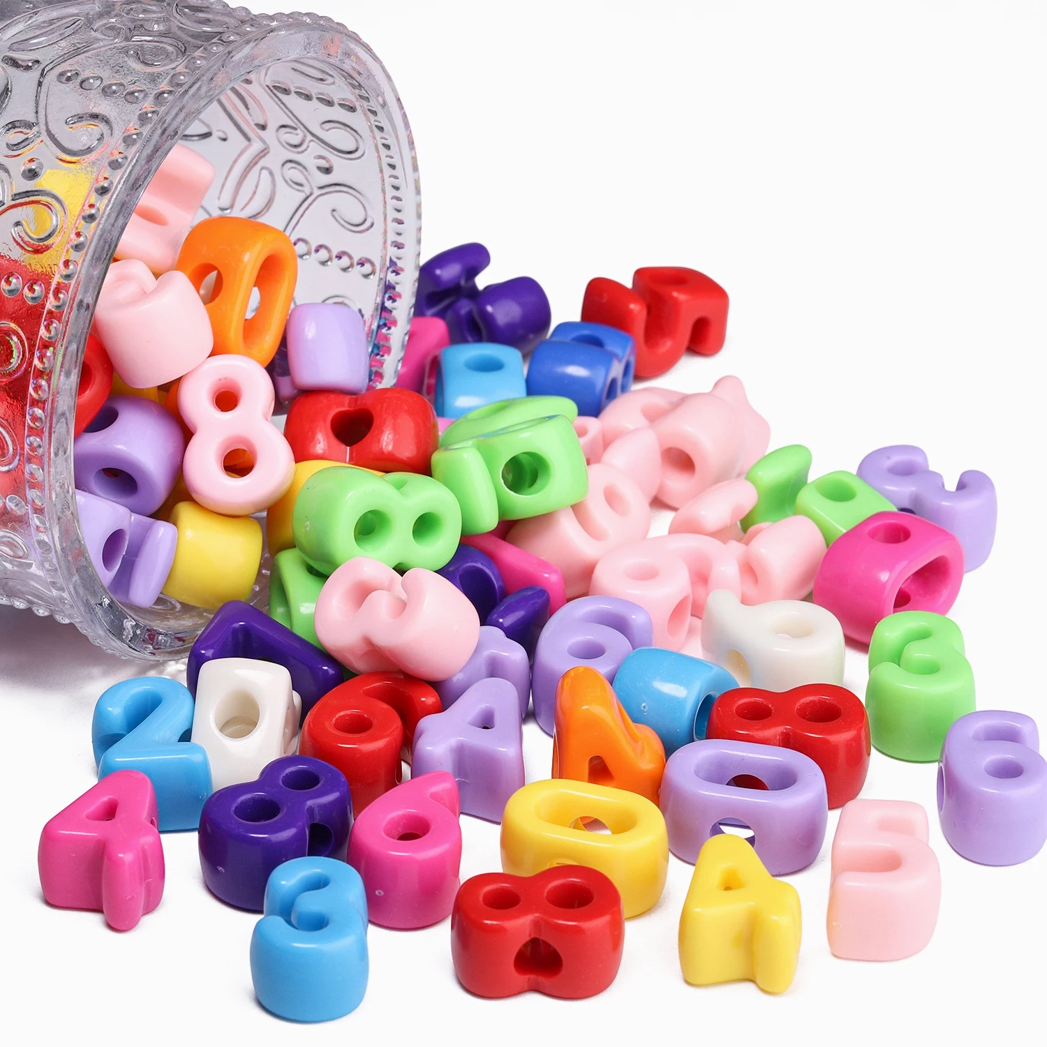 100 g, zufällige Auswahl, große Löcher, Acrylperlen mit Cartoon-Zahlen, farbige, lose Abstandshalterperlen zum Basteln von Schmuck, für DIY-Halsketten, Ohrringe und Schlüsselanhänger. – Detail 1