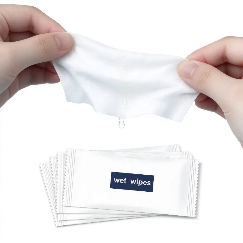 100PCS Individually Packed Disposable Wet Wipes Portable Hand Cleaning Tissues for Travel Camping Gym Outdoor Daily Use