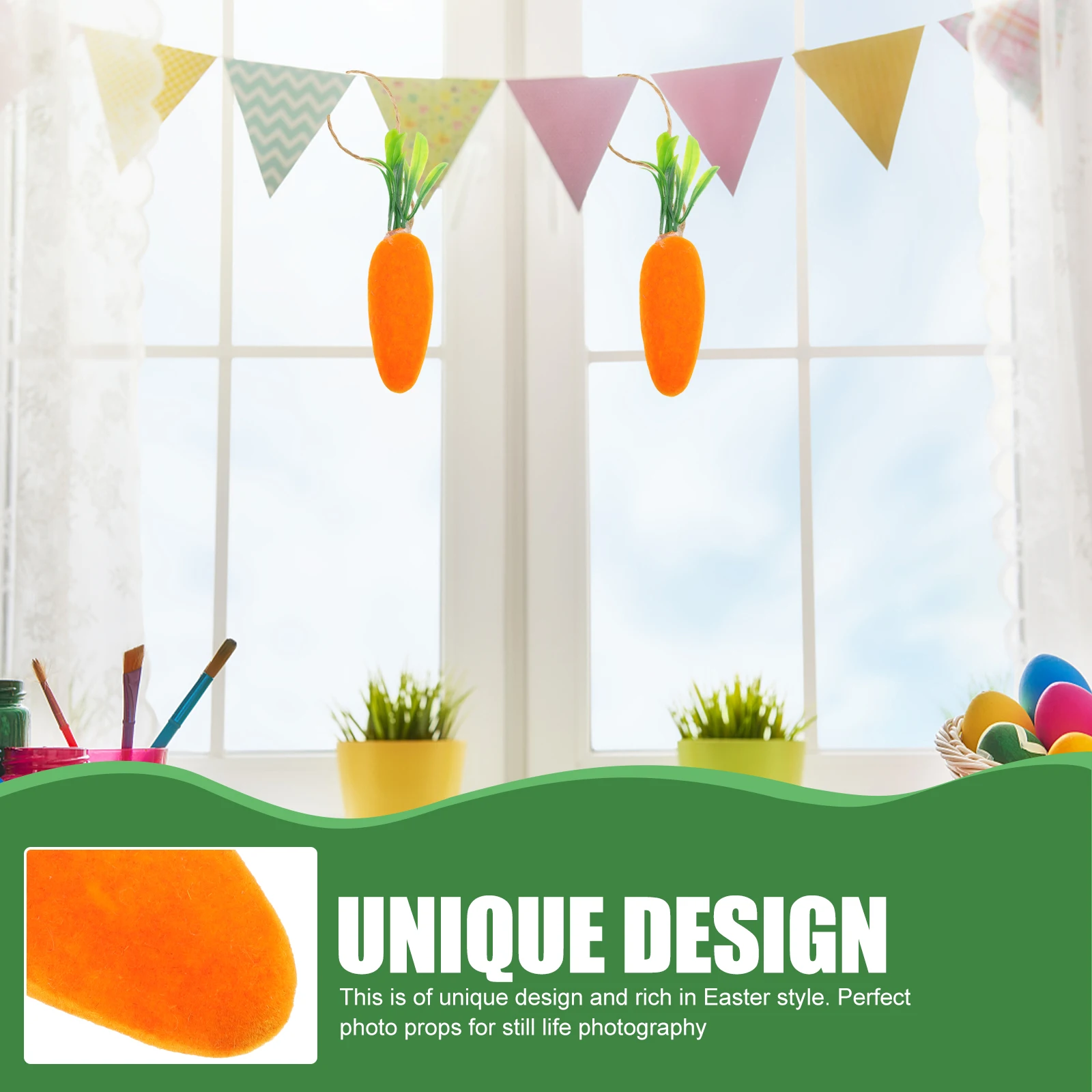 

10pcs Carrot nament Easter Decor Hanging Decoration Simulation Vegetable Foams Bright Color Exquisite Craftsmanship Party Home
