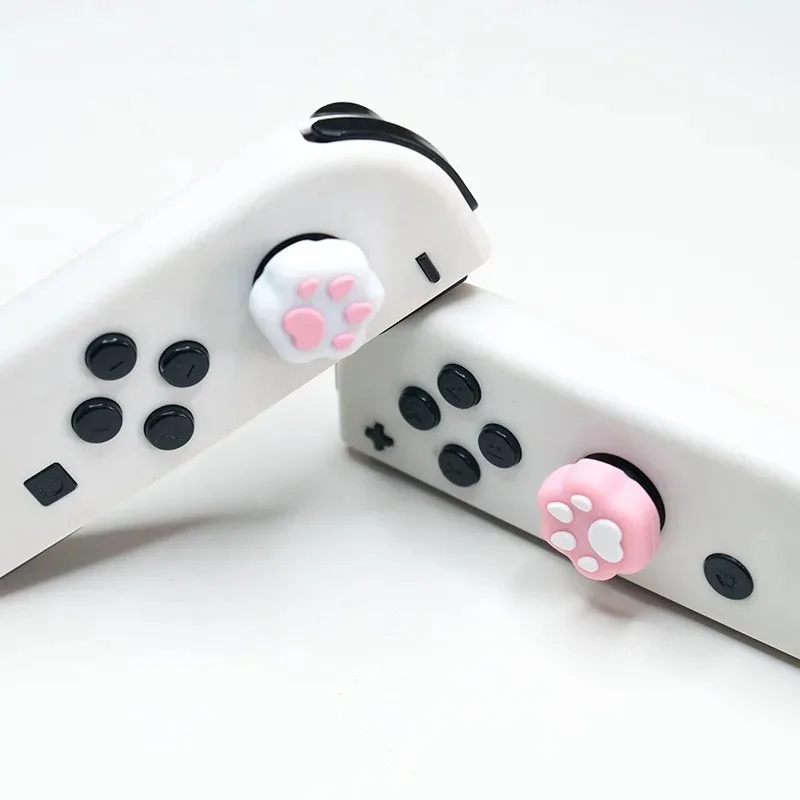 4PCS Cute Silicone Case Kit Set Cartoon Cat Paw Thumb Grip Cap Analog Cover for Joystick Nintendo Switch OLED Lite V1 V2
