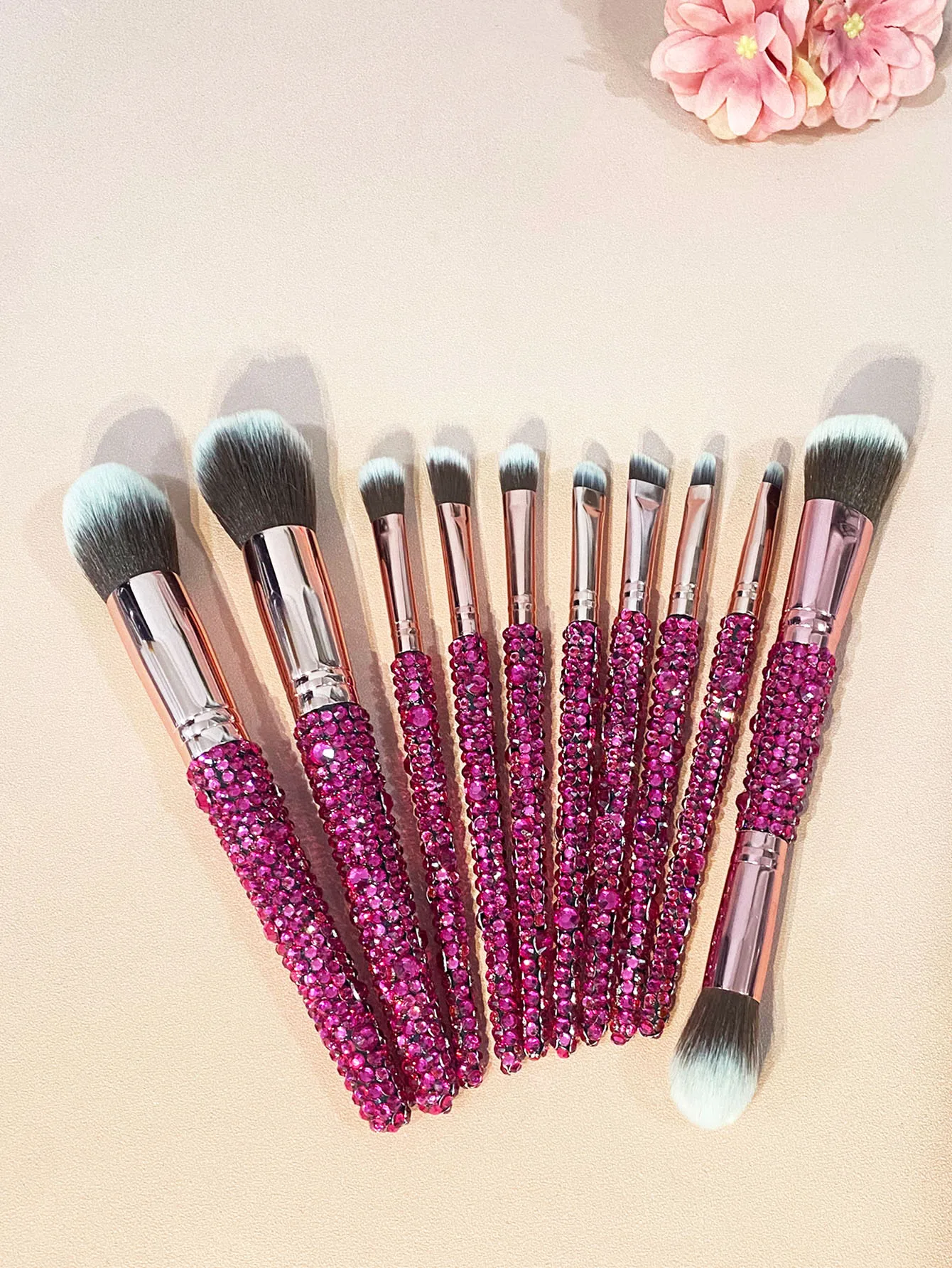 Diamond-Studded Makeup Brushes,  Foundation Blush, Loose Powder Brush, Repairing Brush, Concealer Brush, MakeupBrush Set, 10Pcs