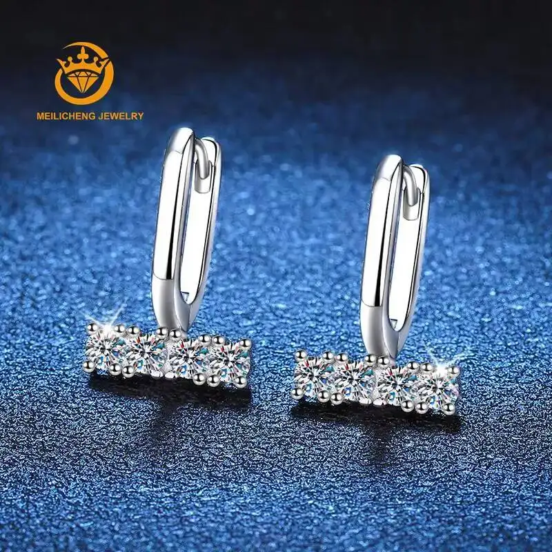 Single Drill 0.8 Carat Moissanite U-shaped Earrings Plated 18K White Gold 925 Sterling Silver Women Girls Hoop Earring