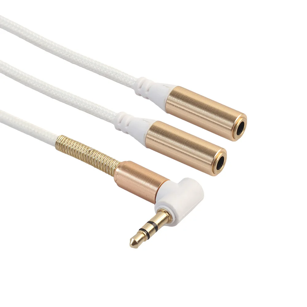 30CM braided metal head with 3.5mm male to female 1/2 couple headphone tap extension audio cable