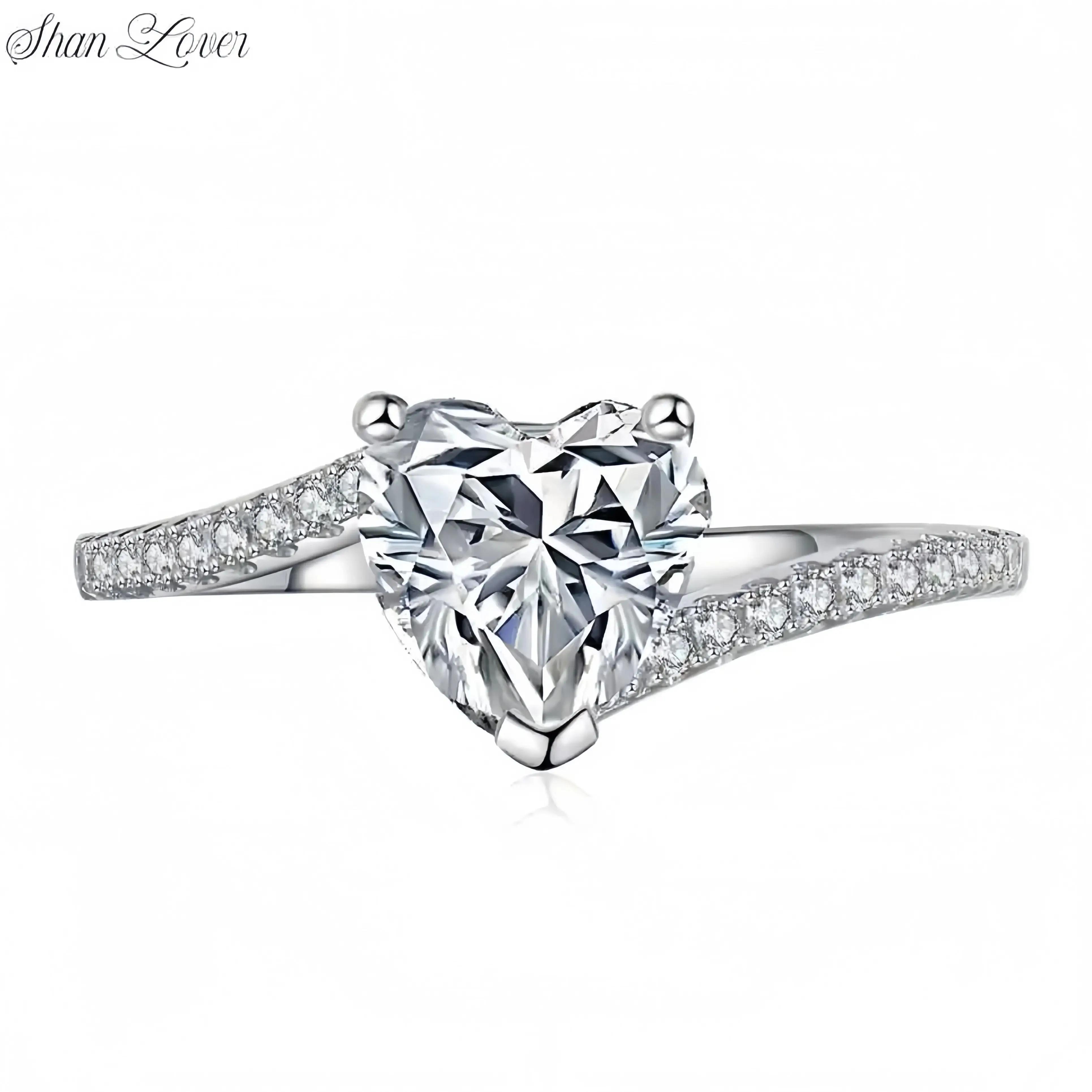 

ShanLover Brand GRA Certificated MST Top Grade Moissanite Diamond Ring for Women Real 925 Sterling Silver Heart Rings Jewelry
