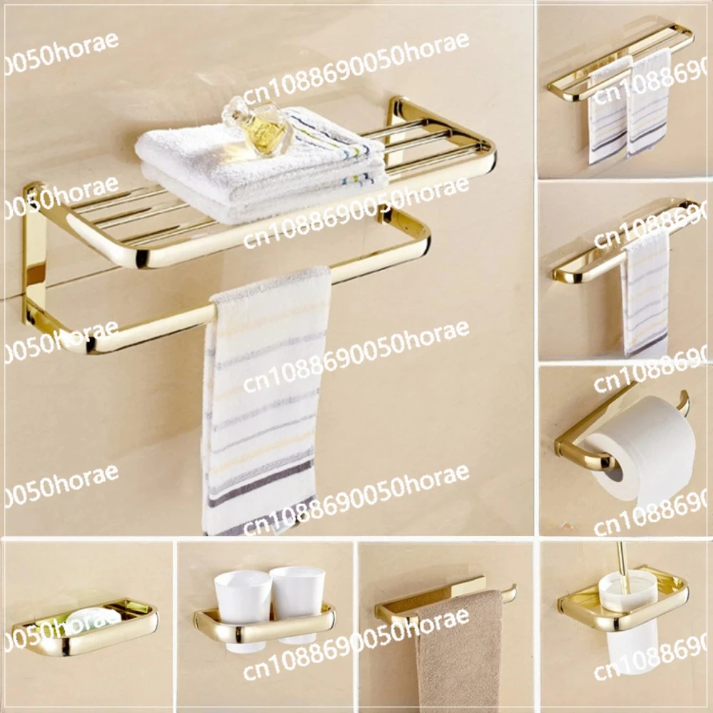 Full Copper Gold Bathroom Accessories European Wall-mounted Shelf Bathroom Hardware Pendant Set Paper Holders Toilet Brush Rack