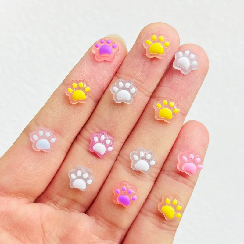 50 Pcs New Cute Mini Resin Mixed Color Cat Paw Series Flatback Ornament Jewelry Making Manicure Hairwear Accessories