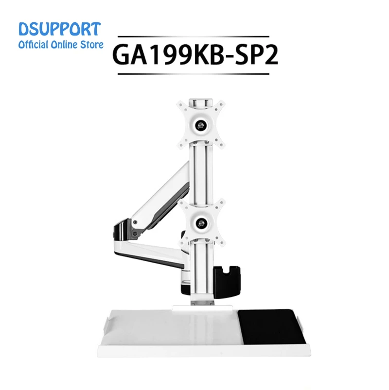 Алюминиевая настенная подставка для рабочей станции 15-24 дюйма, держатель для двойного монитора, газовая стойка с вращающимся кронштейном для клавиатуры и ЖК-дисплея