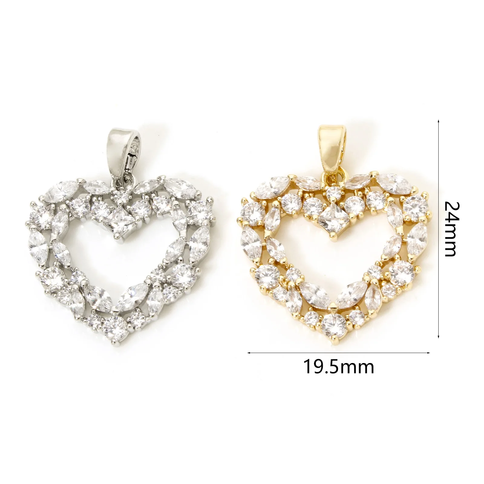 1pc New Brass Charms Valentine's Day Multicolor Heart Hollow Clear Cubic Zirconia Pendant DIY Necklace Women Jewelry 24mmx19.5mm