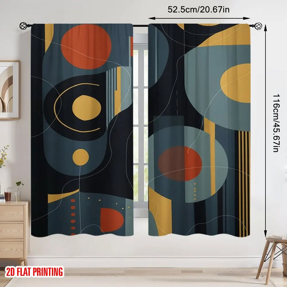 Abstract Geometric Printed Curtains Pair 2pcs Modern Digital Art Drapes for Living Room Bedroom Window Decor Home Style