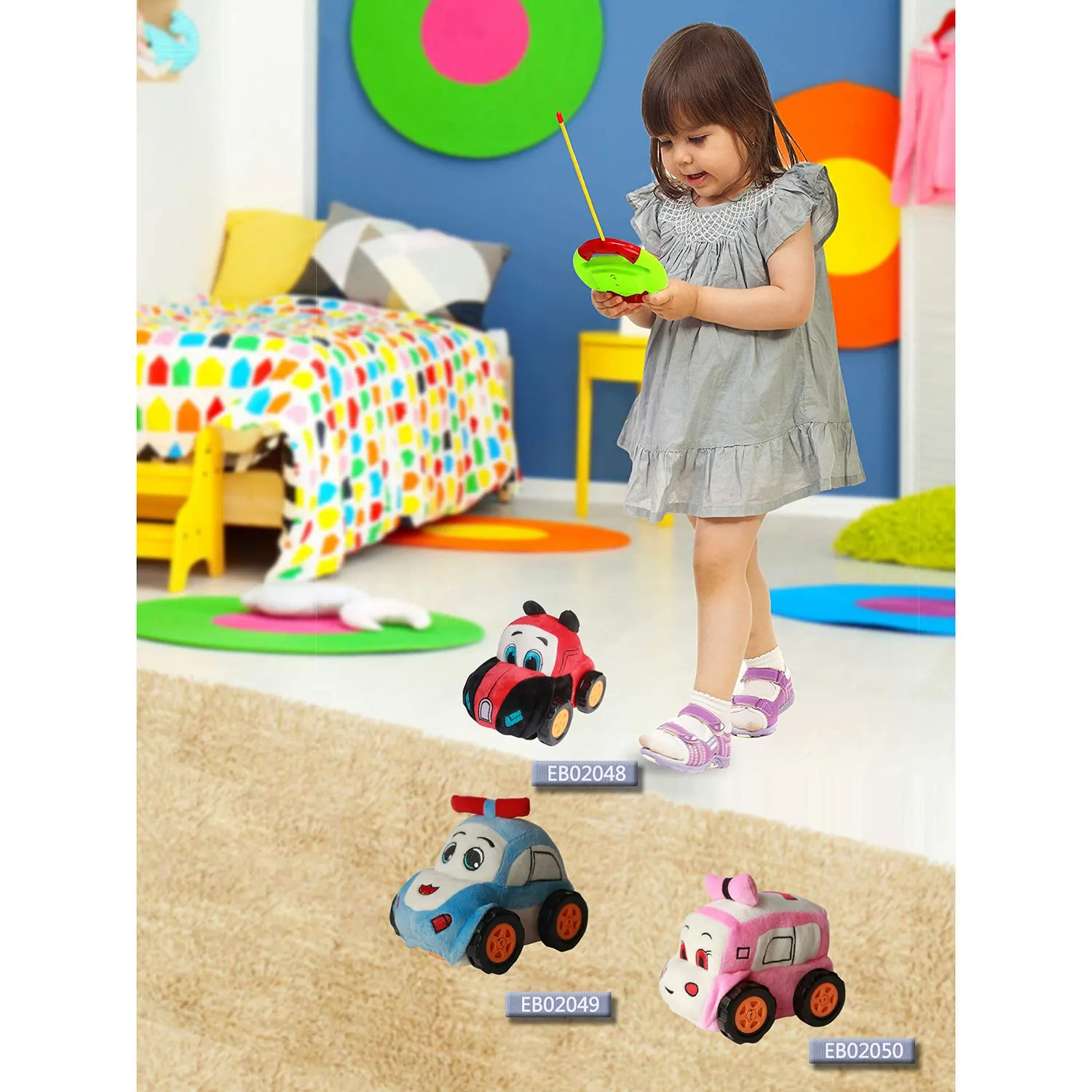 -[No.68 Toy] Remote Control Police Car Plush Cartoon Police Car Remote Control Car For Kids And Toddles Red