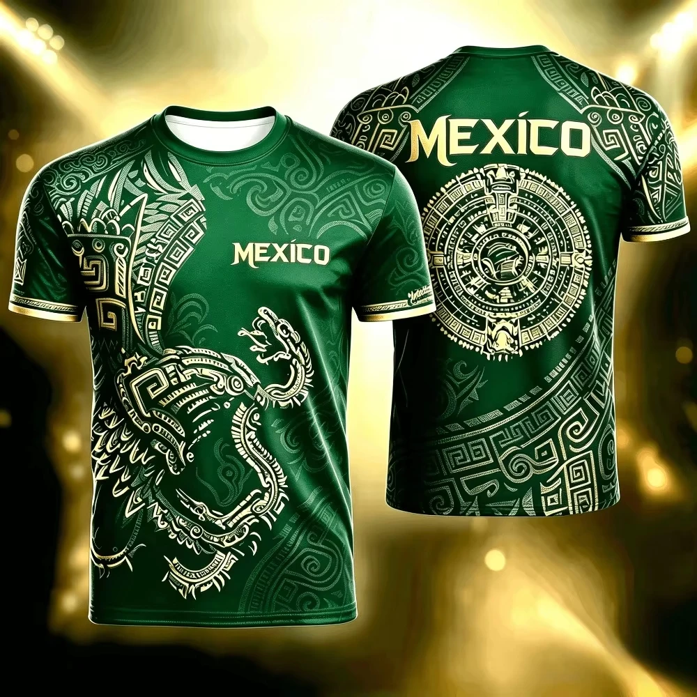2026 New Summer Mexico Print T Shirt for Men Funny 3D Eagle Pattern Tees Football Sports Matching Family Outfits