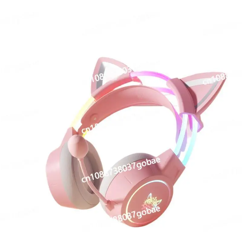 

Headset Wired E-sports Game Computer Notebook Girl Cat Ears Pink with Microphone Cute Girl