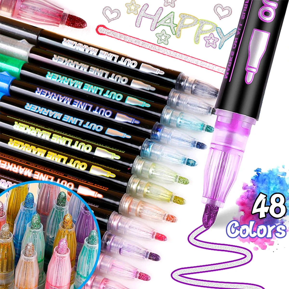 

Набор маркеров для художественной ручки с двойной линией, ручки Super Squiggles с двойной линией, волшебные блестящие ручки для рисования, маркер для граффити «сделай сам»