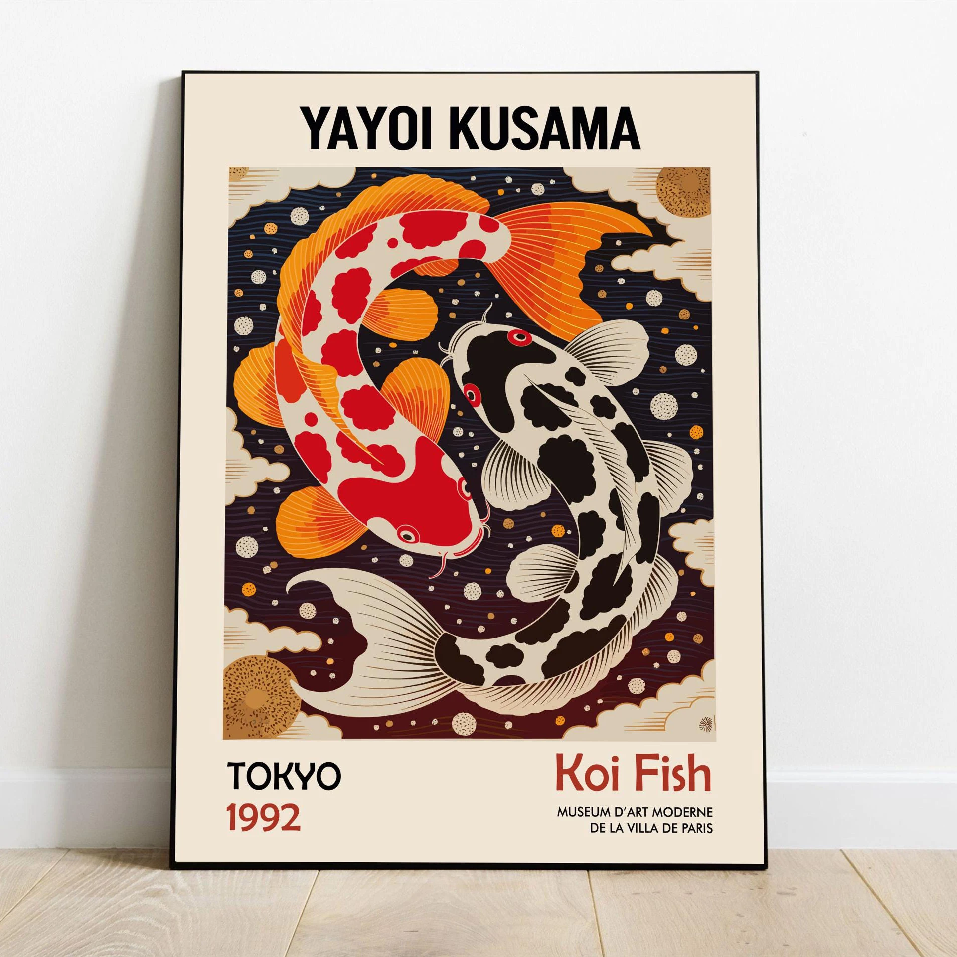 كوي الأسماك المشارك يايوي كوساما مستوحاة كوي الأسماك جدار الفن اليابانية الصاعد الفن طباعة أوساكا الحد الأدنى جدار الفن غرفة ديكور المنزل هدية