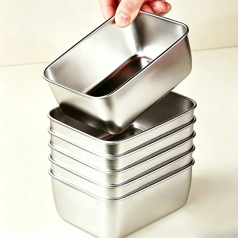 Food Grade Stainless Steel Square Food Container with Lid Sealed Kitchen Storage Box Portable Freezer Picnic Fruit Lunch Box