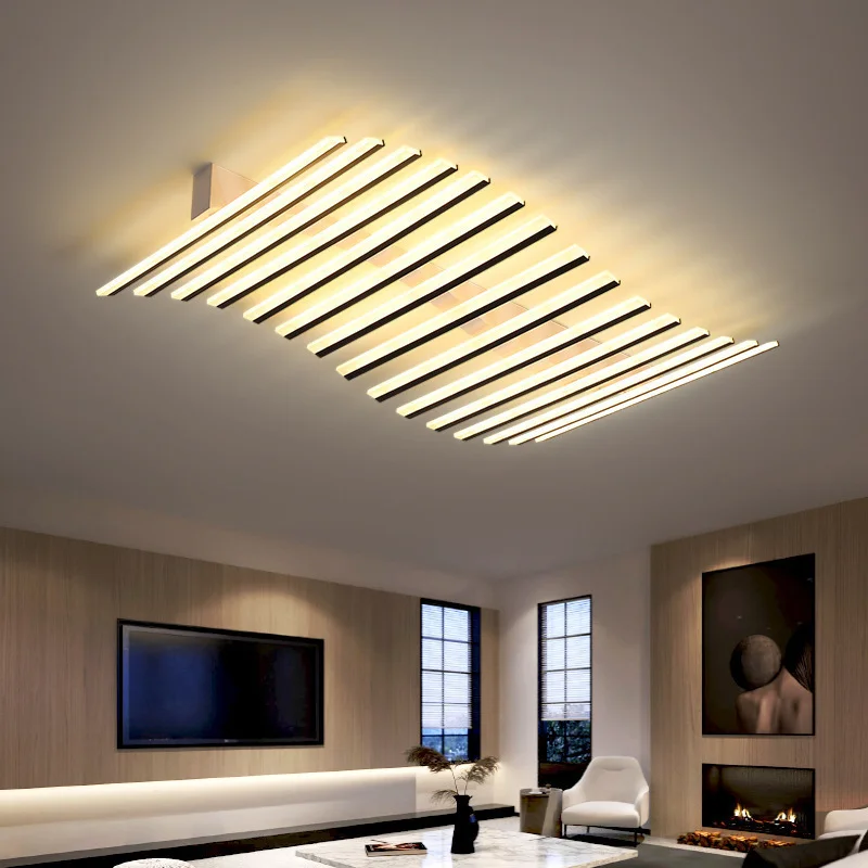 Minimalist Waveline Led Ceiling Chandelier Acrylic linear light Restaurants Kitchen Bar office Adjustable Smart Light