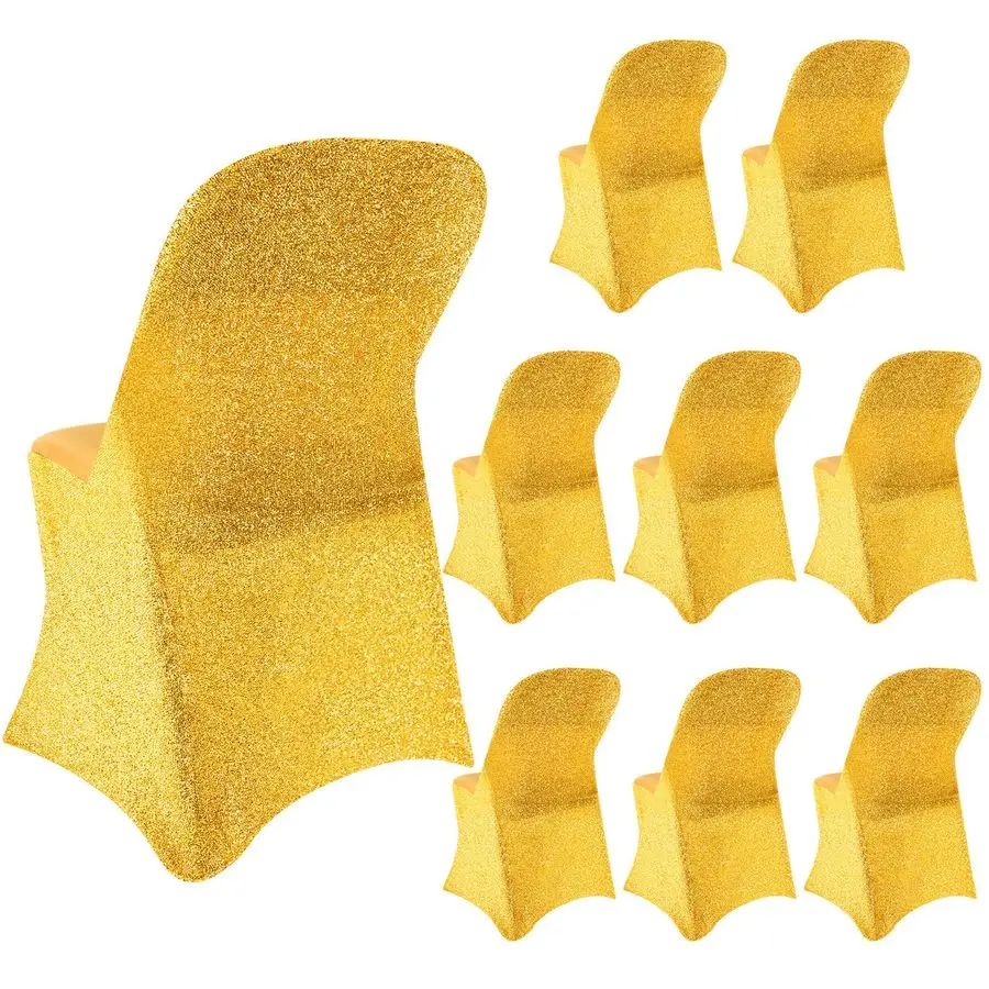 

10 шт. золотых эластичных чехлов для стульев из спандекса, золотые эластичные накидки на стулья, съемные складные защитные чехлы для обеденных и свадебных стульев