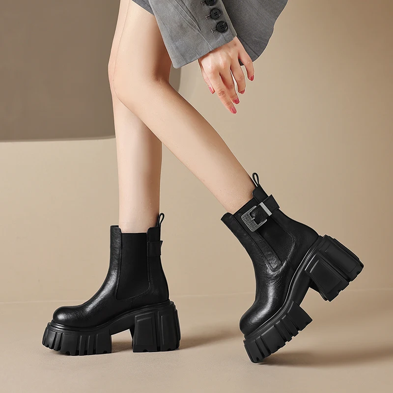 

2025 New Fashion Women Boots Autumn Genuine Leather Platform Shoes Sexy 10cm Ultra-high Heel Boots