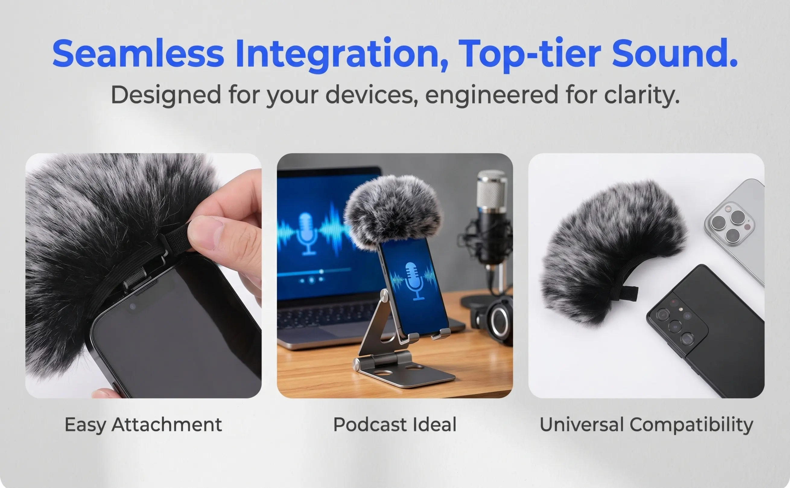 Lightweight Portable Microphone Windscreen for Smartphones Universal Fit High-Density Noise Reduction Cover for Live Streaming