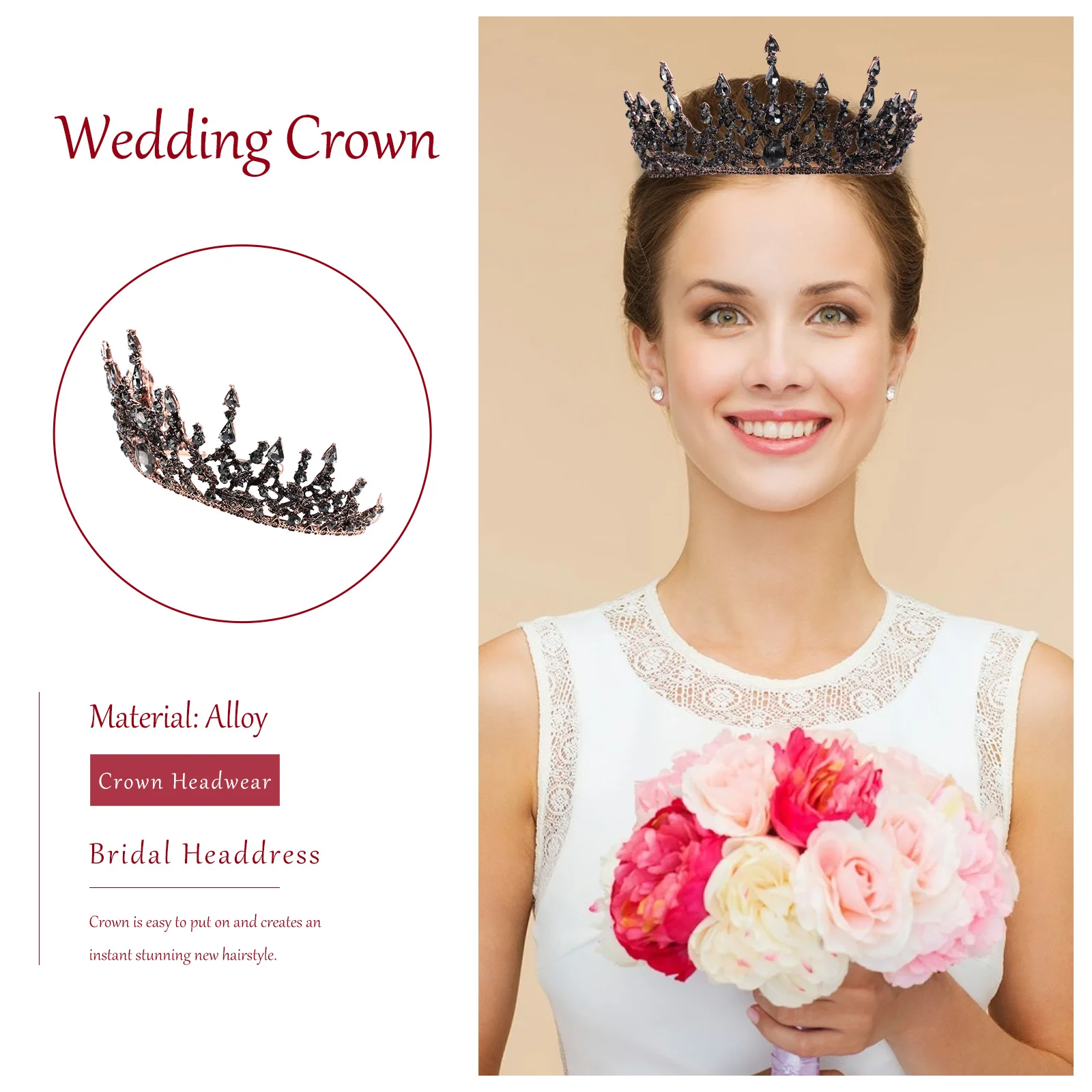 

1Pcs Birthday Crown Bridal Tiara Baroque Retro Rhinestone Hair Accessory Wedding Headdress Party Decor Bridal Tiara