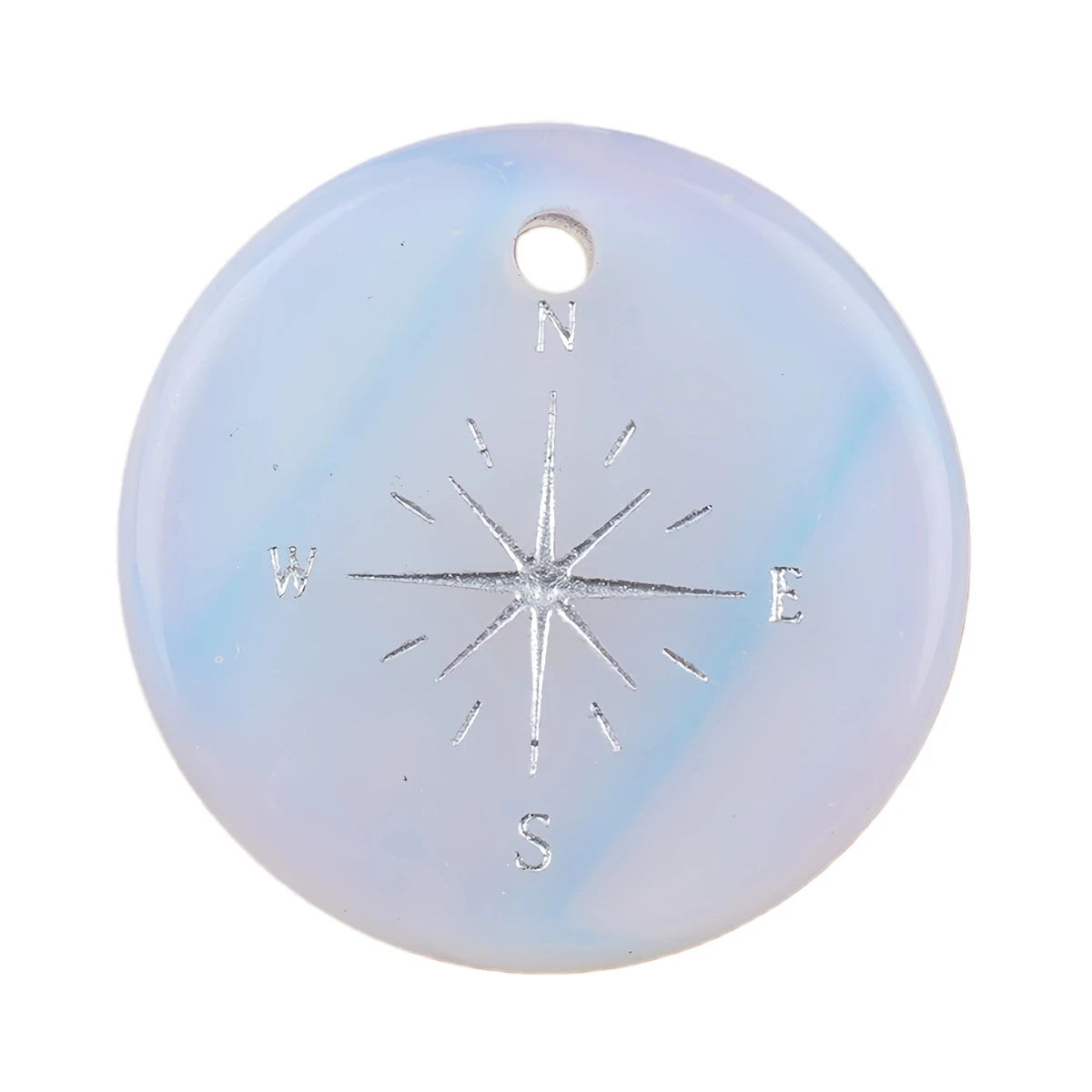 Opalite 30MM Disc Pendant Necklace for MenAdjustable Rope Chain with Silver Compass PatternUnisex Outdoor Travel Jewelry