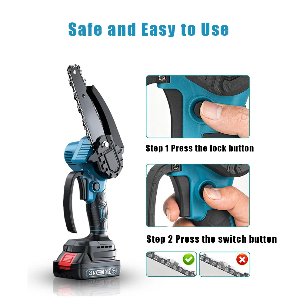 Akku-Holzbearbeitungssäge, 6 Zoll, bürstenloser Elektro-Kettensäge, Garten-Elektrowerkzeug für Makita 18V Akku – Detail 3