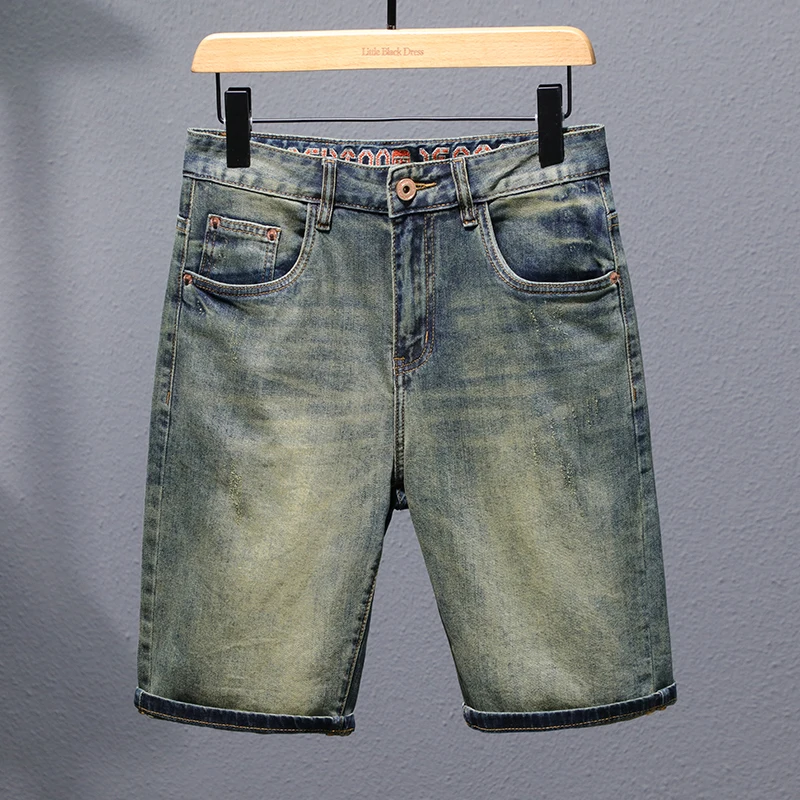 Retro Mud Yellow Denim Shorts Men's Street Fashion All-Match Summer Menswear High-End Nostalgic Casual Fifth Pants