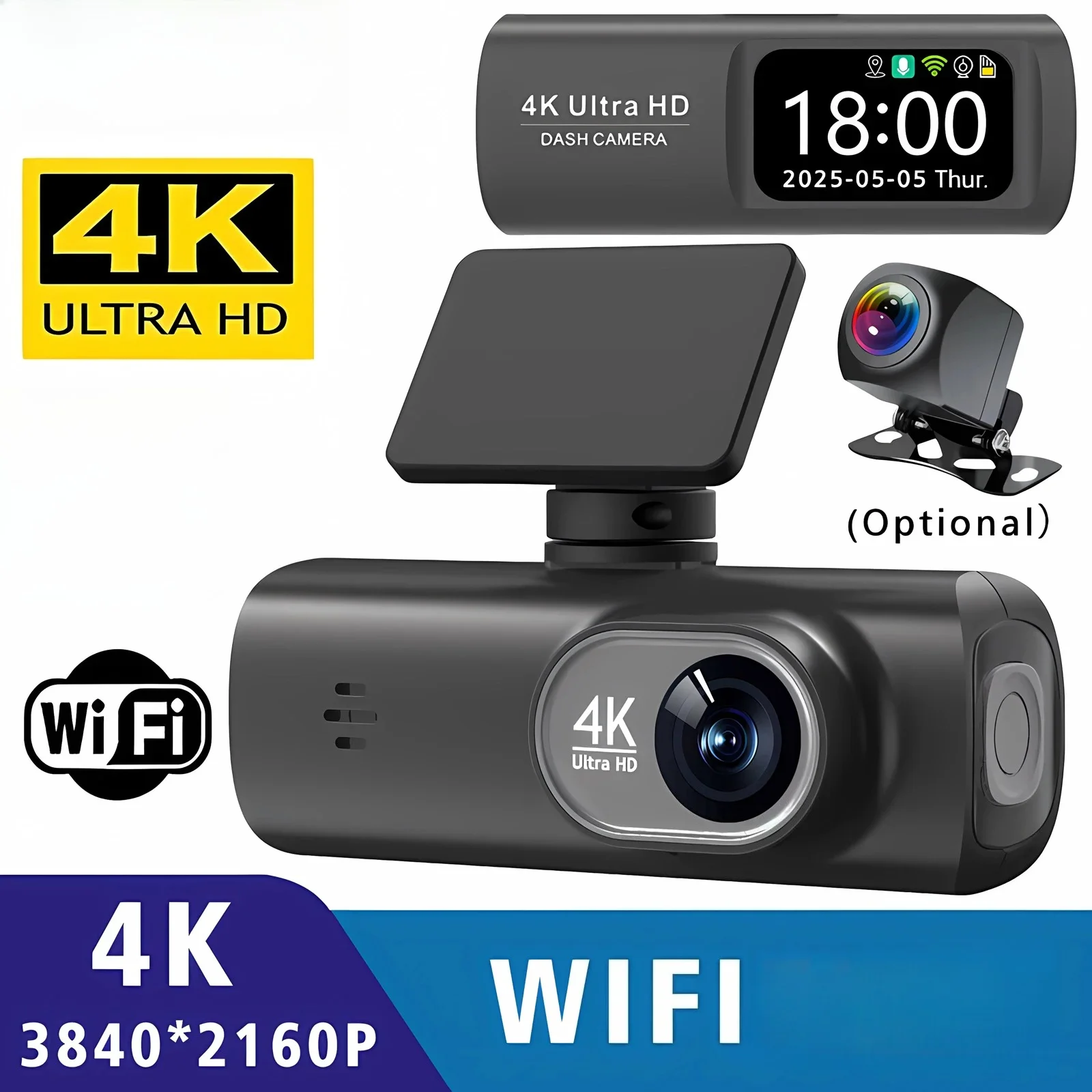 Dash Cam 4K 3840*2160P WIFI Car DVR Front and Rear Dual Lens Auto Car Camera With Night Vision Dashcam 24H Parking Monitor