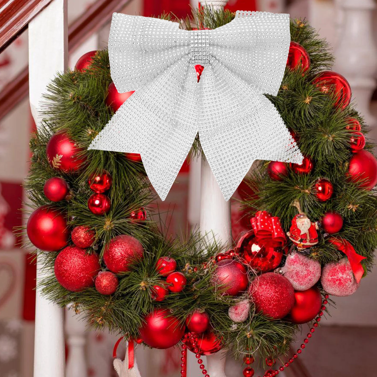 

Large Christmas Bling Rhinestone Bow Satin Ribbon Christmas Tree Topper Bow for Wreath Xmas Decorations Glitter Bows for Crafts