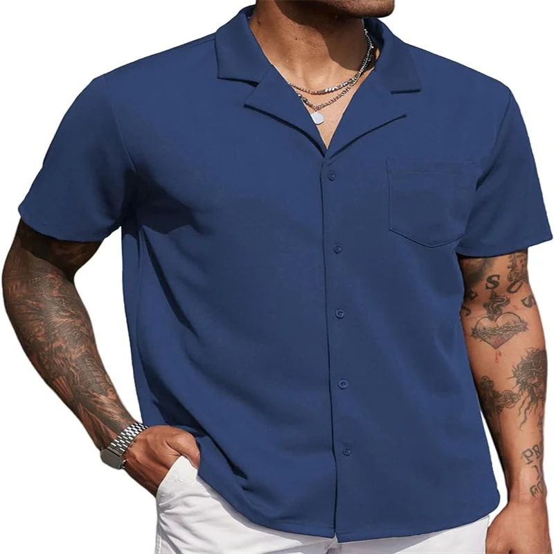 Chemise à manches courtes décontractée pour hommes, sans plis, décontractée, boutonnée, mode d'affaires, chemise cubaine