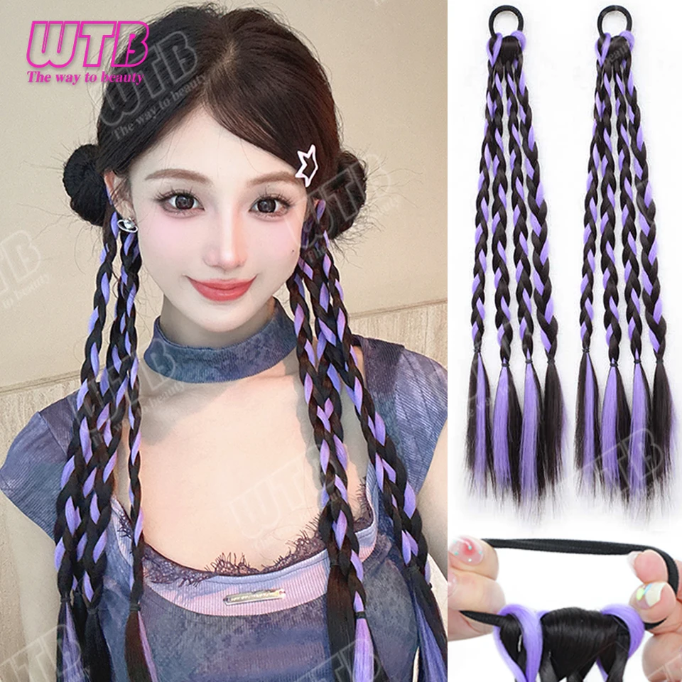 WTB Boxing Braid Synthetic Wig Elastic Band Style Highlighted Braided Ponytail Wig Suitable for Women to Wear Daily and Holidays