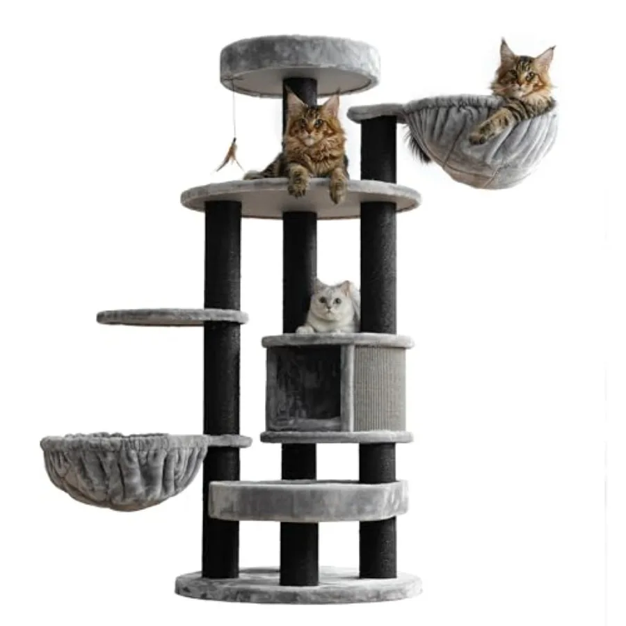 

Extra Large Cat Tree for Maine Coon: 65 Inch Tall Indoor Tower for Adult Cats up to 20 lbs, XXL Heavy Duty Sturdy Sisal Scratch