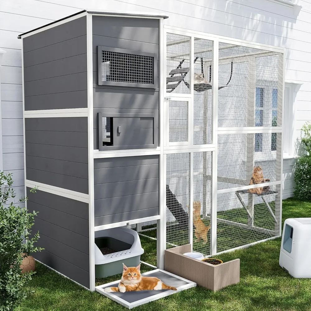 

Outdoor Cat Enclosure,4 Tiers Large Outdoor Cat Enclosures for Mulitiple Cats Walk in Cat Patio with Waterproof Roof