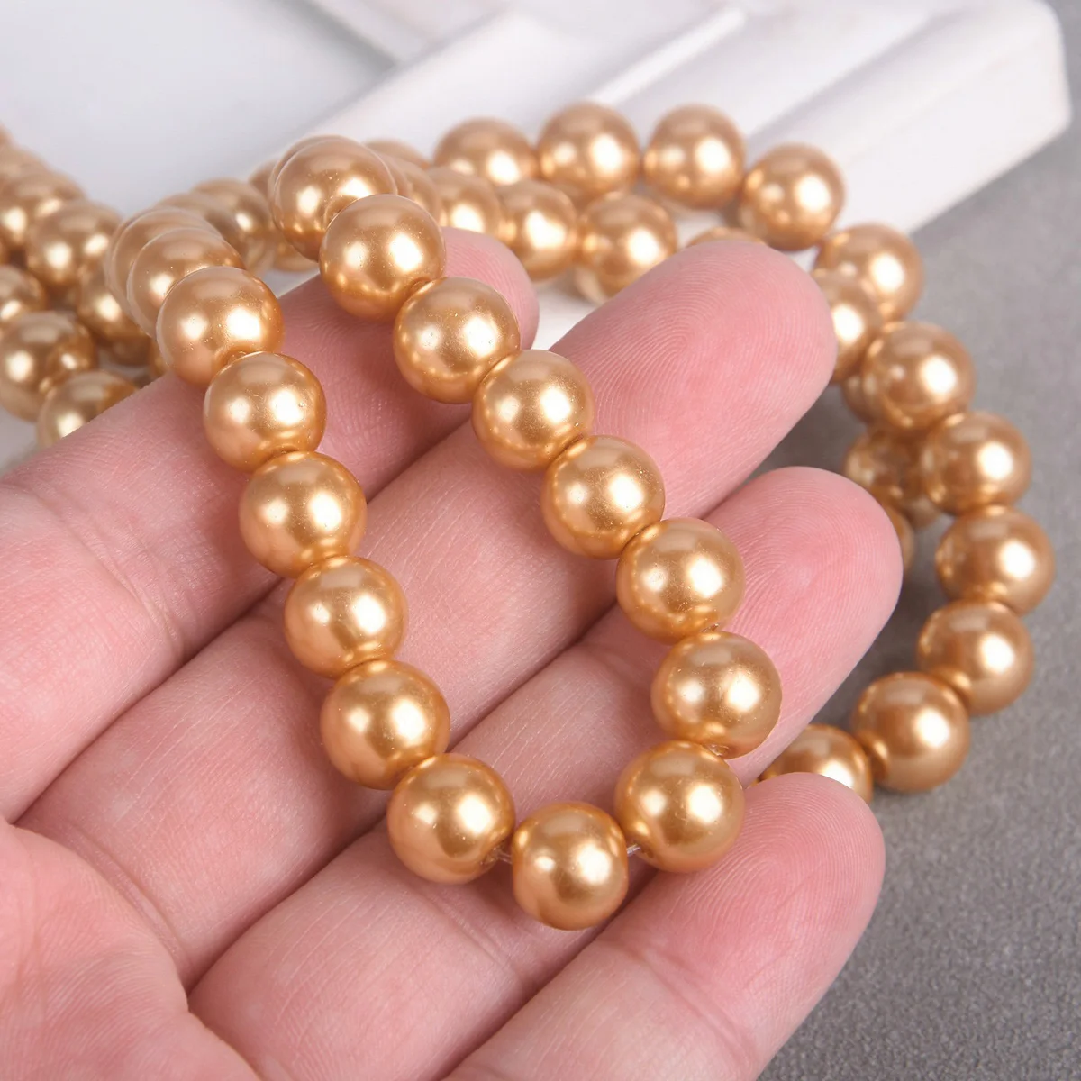 1 Strand 85pcs Round 10mm Deep Gold Color Glass Pearl Beads For Jewelry Making DIY Bracelet Findings Wholesale Lot