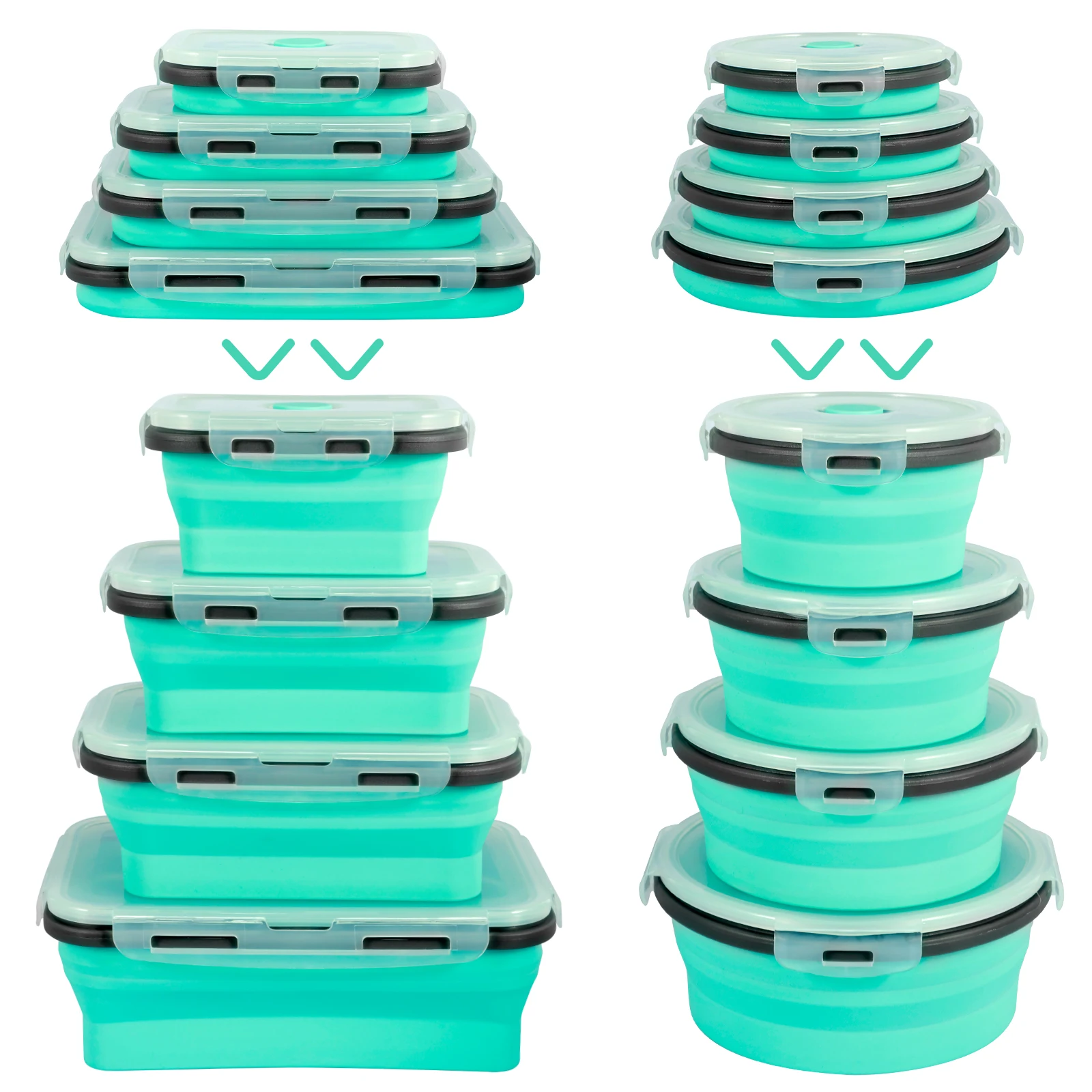 

8Pcs Collapsible Food Storage Containers with Lids Flat Stacks Silicone Collapsible Bowls Reusable Foldable Lunch Box Round and