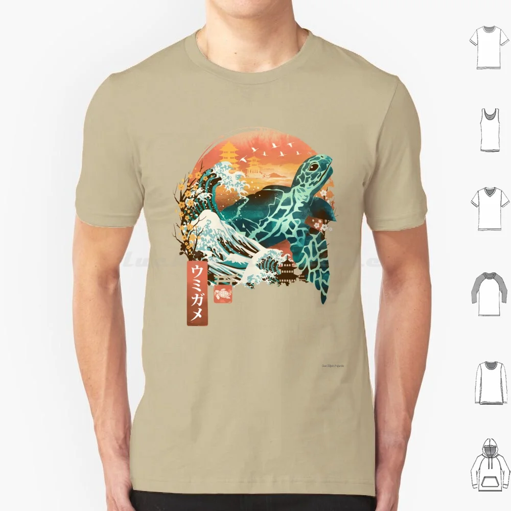 Kame Landscape T Shirt Big Size 100% Cotton Animals Turtles Ocean Waves Landscapes Nature Artistic Artsy Japan Japanese Vintage