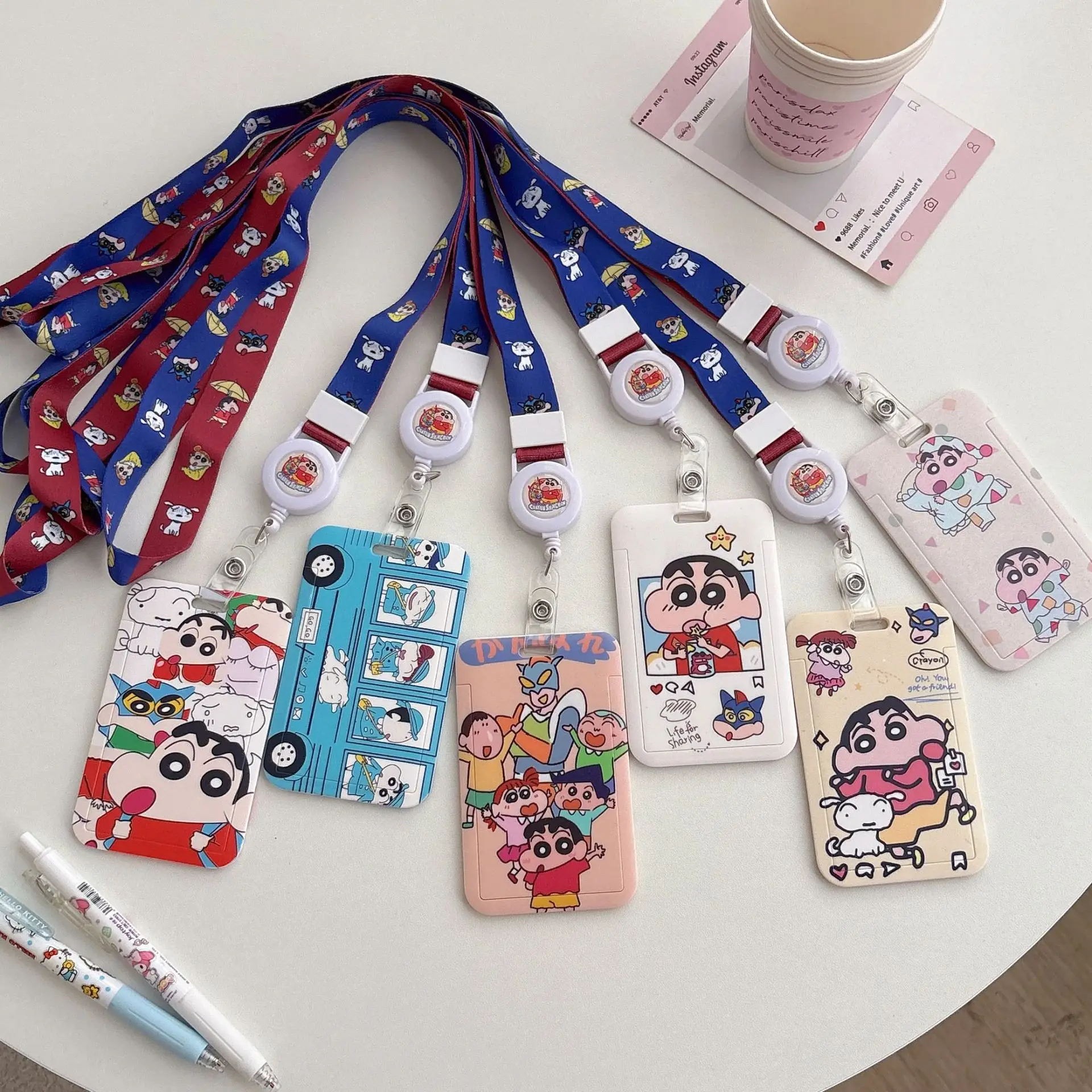 

Crayon Shin-chan Anime Cartoon Sliding Card Holder with Telescopic Neck Rope Student Meal Card Bus Cards Holders